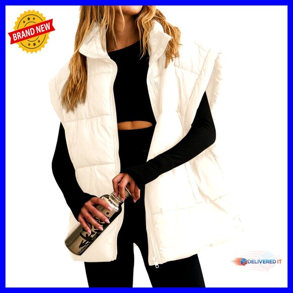 Oversized Puffer Vest Quilted Lightweight Stand Collar Insulated Padded Jacket